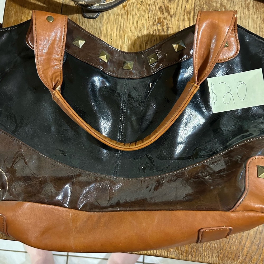 Elegant Brown and Black Two-Tone Tote Bag